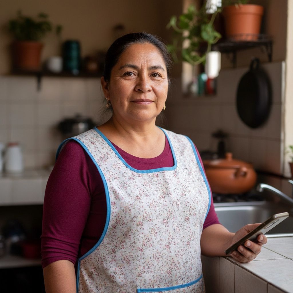 Ama de casa en Chihuahua consultando el clima